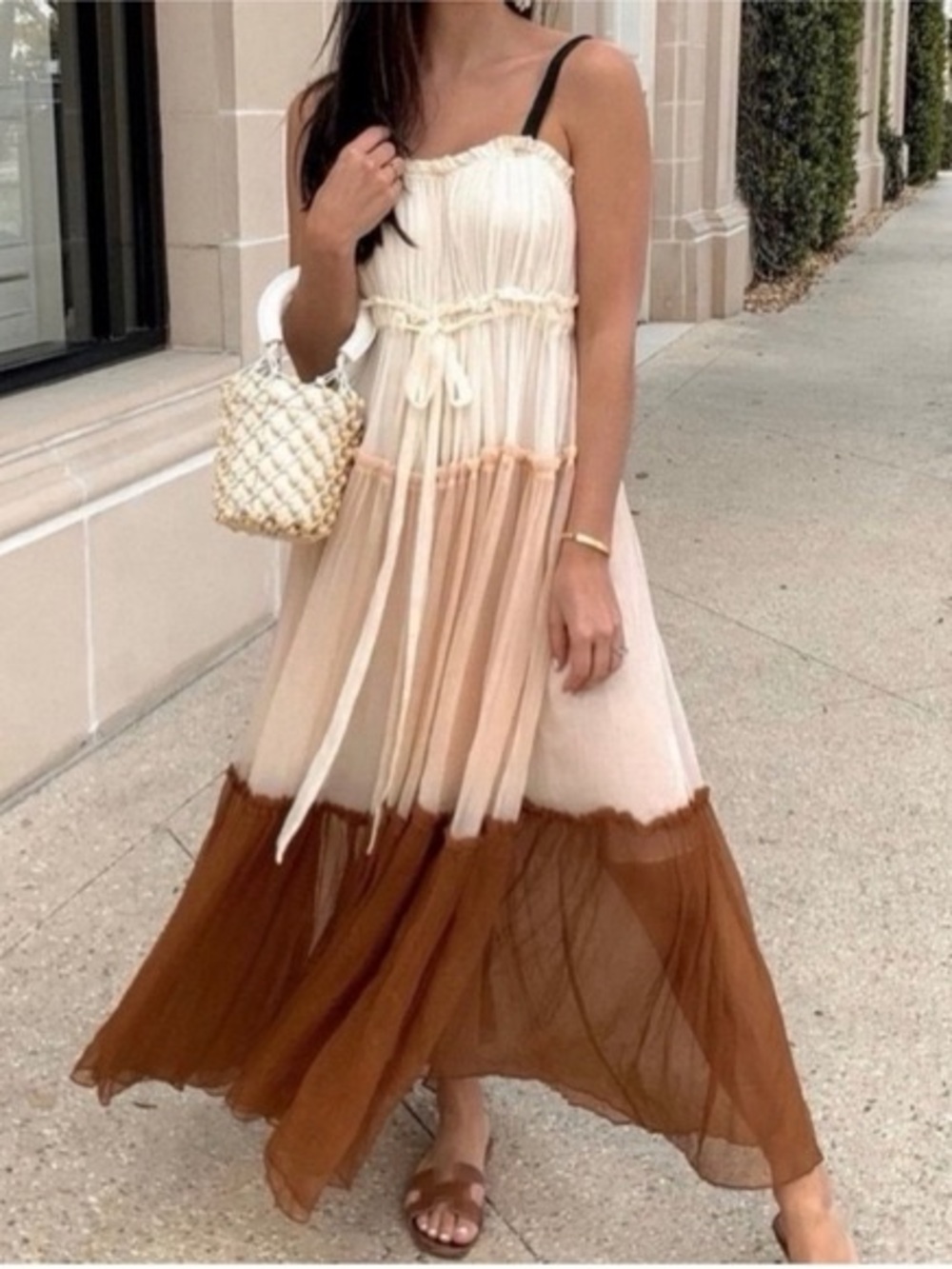 Lee Mathews Cream, Beige and Brown Tiered Maxi Dress - Picture 1 of 4